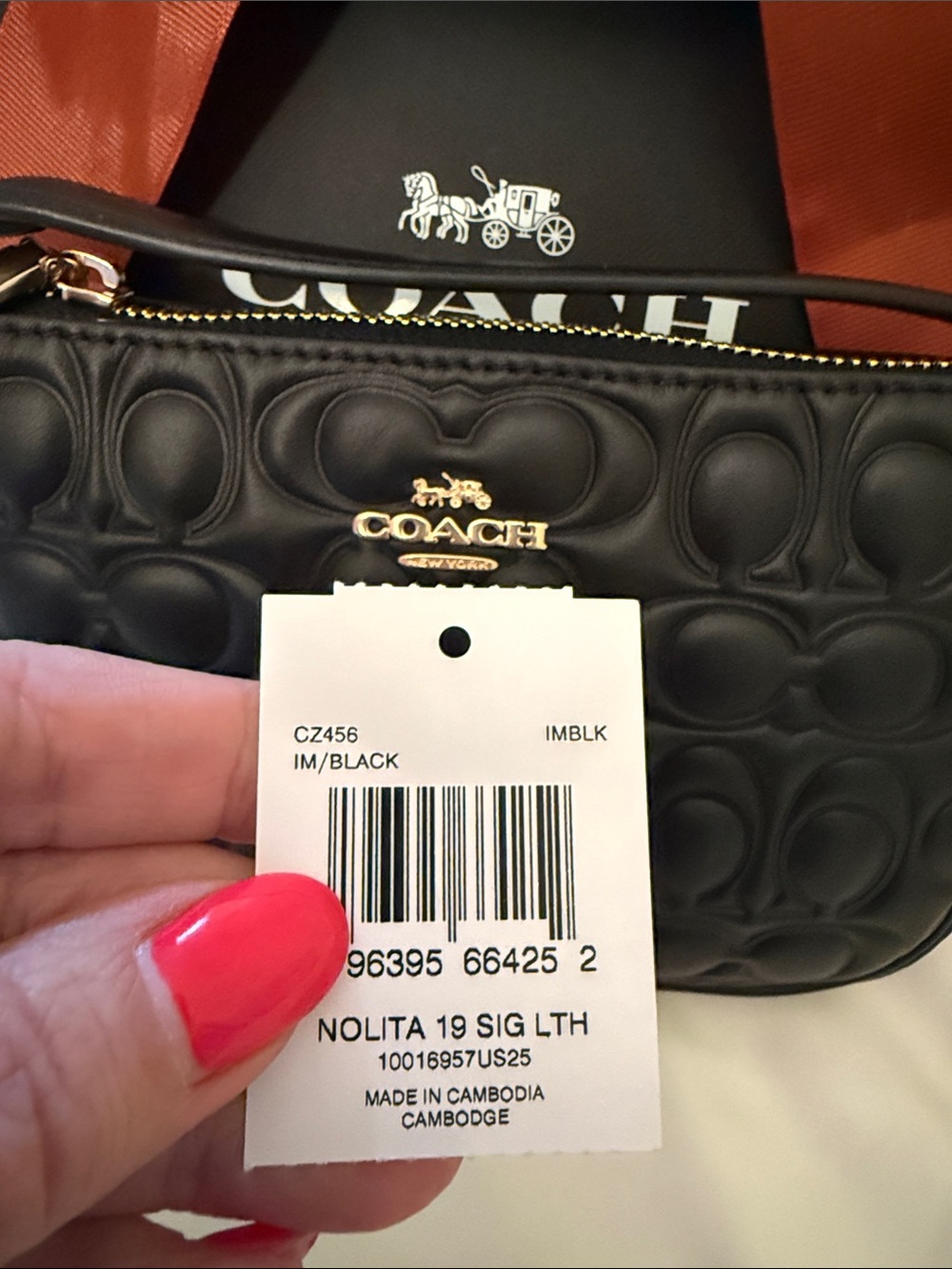 🖤💛Coach NWT Black Nolita 19 In Signature Embossed Leather With Gold Hardware - Picture 10 of 10